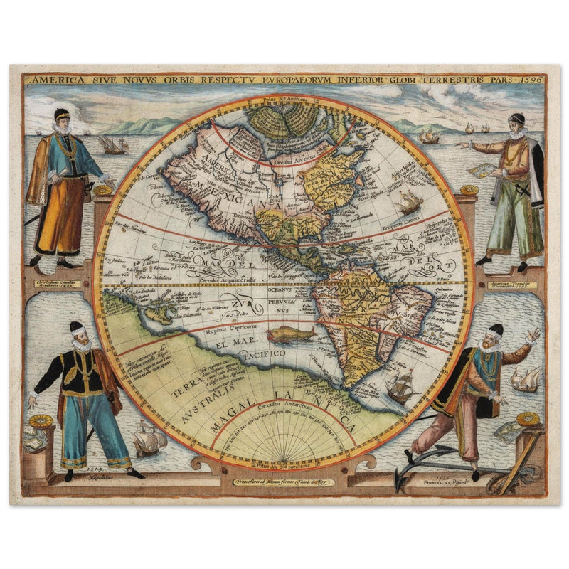 Ancient map of America XVI century by Theodor de Bry.