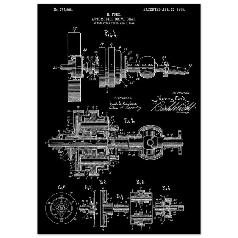 Automobile Drive Gear patent 787908 by Henry Ford. Vintage car