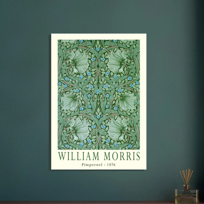 William Morris Pimpernel 1876. Green leaves and flowers wintage wallpaper art print.