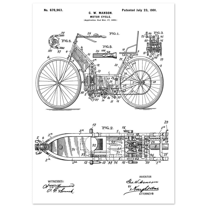 Motorcycle old patent by G. W Manson.