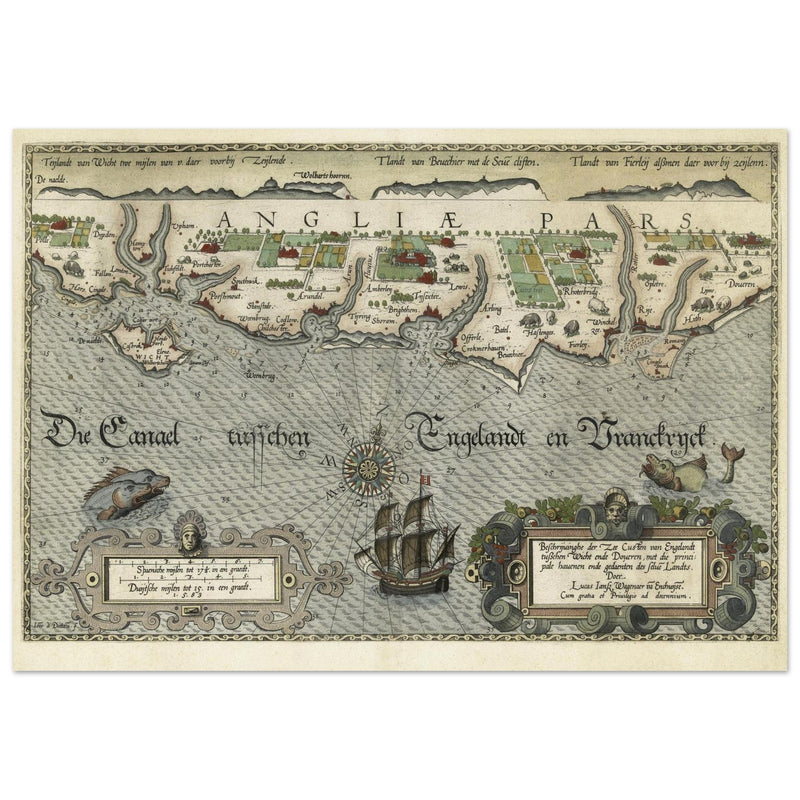 Map of the South Coast between the Isle of Wight and Dover United Kingdom by Lucas Jansz