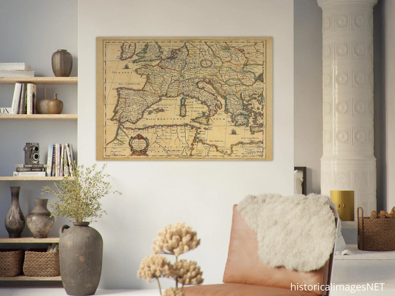 Ancient Europe map print from 1650. Lumen Historiarum per Occidentem by Petrus Kaerius