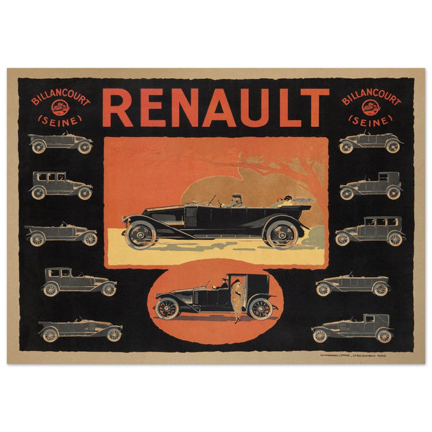 Renault Billancourt vintage poster 1920 Seine models .