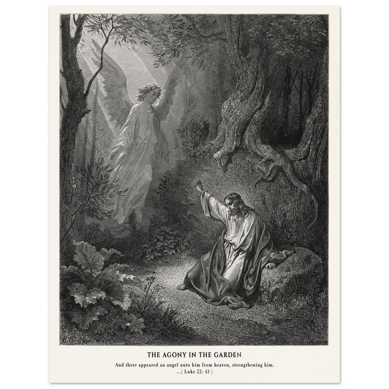 Gustave Dore The Bible engraving print . The Agony in the garden illustration .