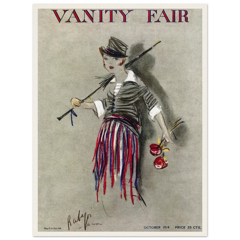 Vanity Fair cover magazine vintage illustration October 1914 by Rabajoi: A refugee from Paris.