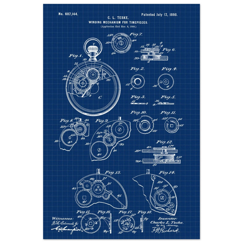 Winding Mechanism for Time Pieces, vintage clock patent .