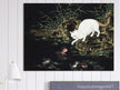 Cats amd fishes in pond. Oriental old painting by Shen Zhenlin.