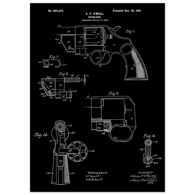 Vintage revolver patent by C P O'Neill.