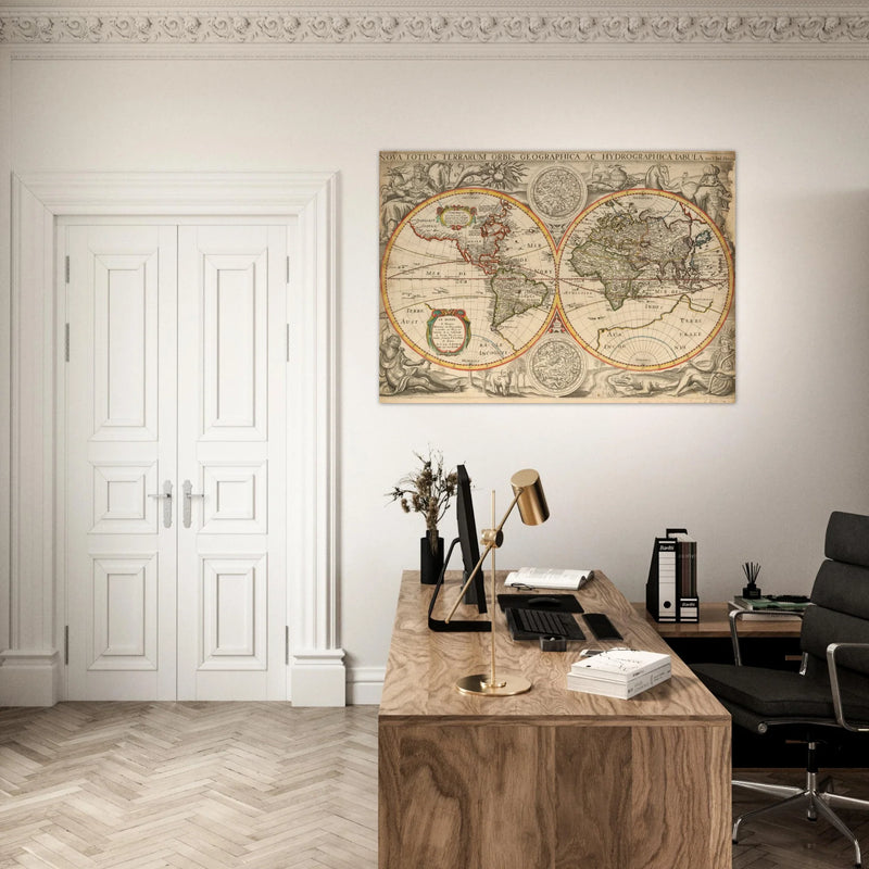 Ancient world map poster reproduction by Jodocus Hondius