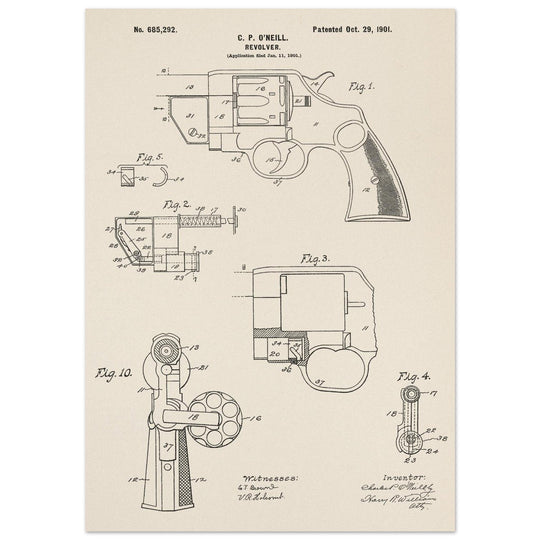 Vintage revolver patent by C P O'Neill.