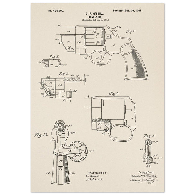 Vintage revolver patent by C P O'Neill.