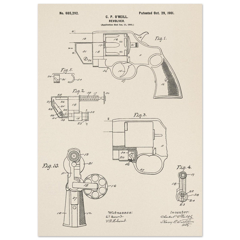 Vintage revolver patent by C P O'Neill.