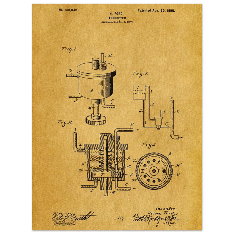 Carbureter vintage patent illustration by John Ford.