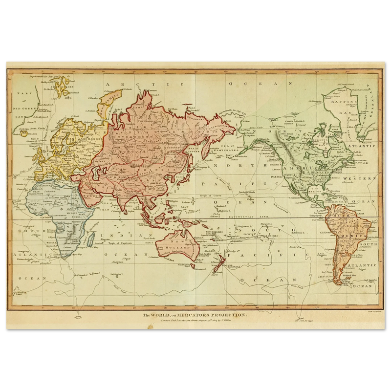Ancient world map by Samuel John Neele 1807 The world on mercators projection