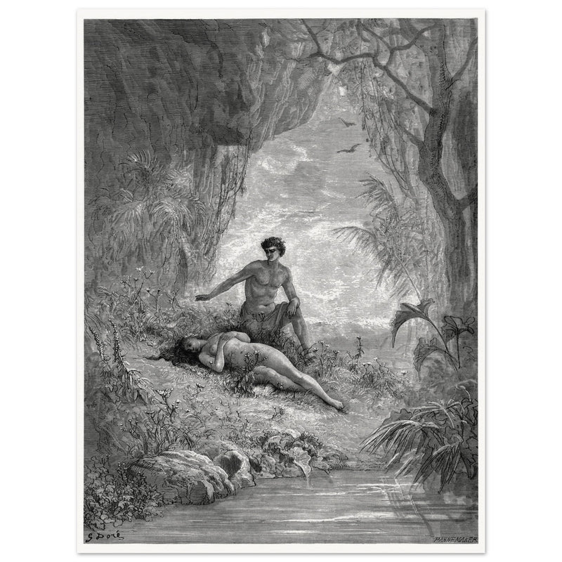 Gustave Dore Paradise Lost engraving . Adam and Eve in Eden.