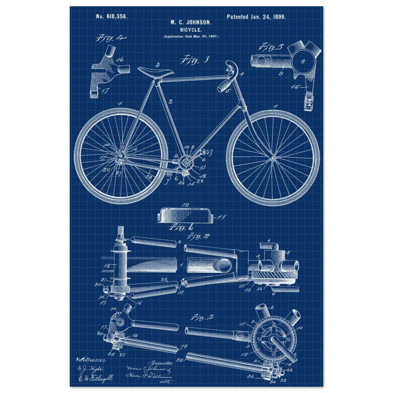 Vintage bicycle patent 1899 by M. C Johnson.