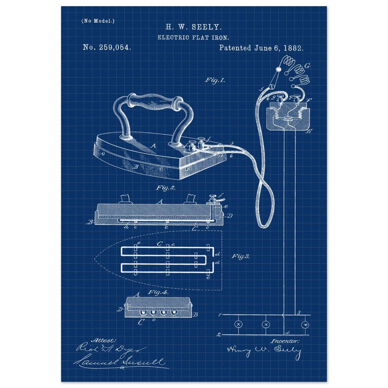 Electric Flat Iron patent by Henry W. Seeley Patent 259.054
