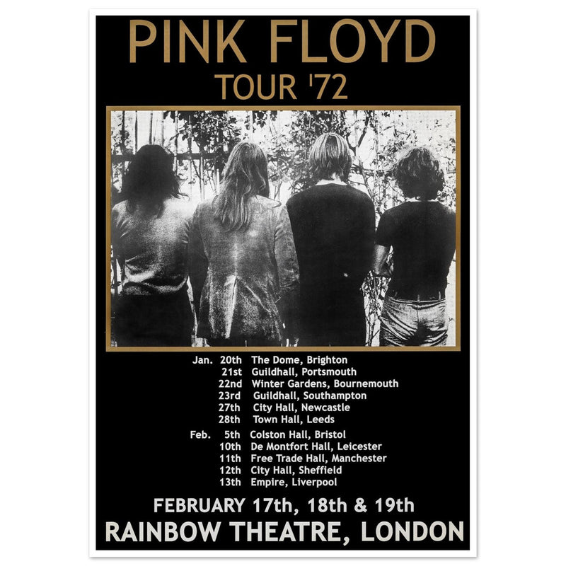 Pink Floyd music concert poster part of tour 72 Rainbow Theatre London.