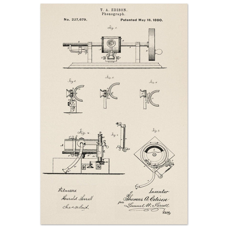 The Phonograph patentby Thomas Alva Edison. Patent 227679
