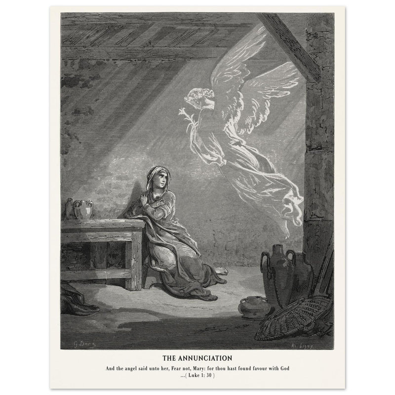 Gustave Dore The Bible engraving print . The Annunciation illustration .