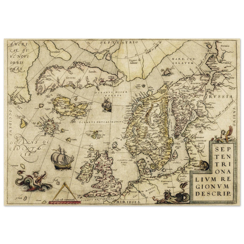 Vintage North Atlantic Map by Abraham Ortelius.