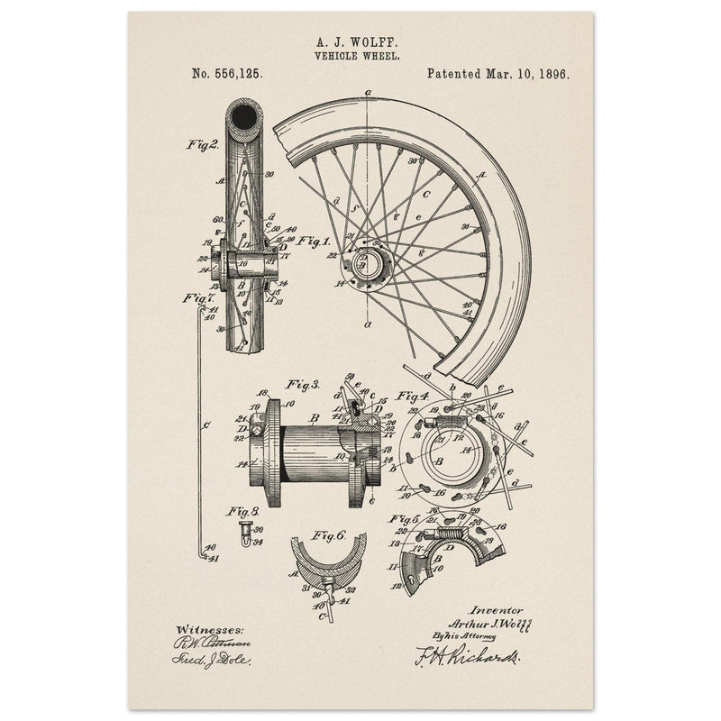 Vehicle whell patent illustration. Vintage drawing .