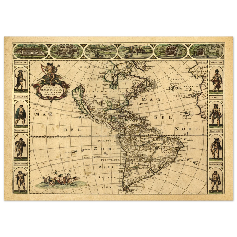 Ancient map of America. Nova Totius Americae Descriptio by Frederik de Wit