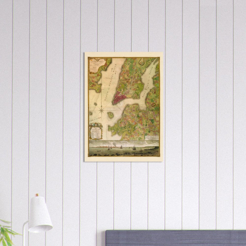 Beautiful antique old map from above of New York City 1770 by Bernad Ratzer