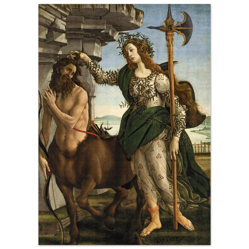 Pallas and the Centaur by Sandro Botticelli. Antique painting art print. Greek mythology.
