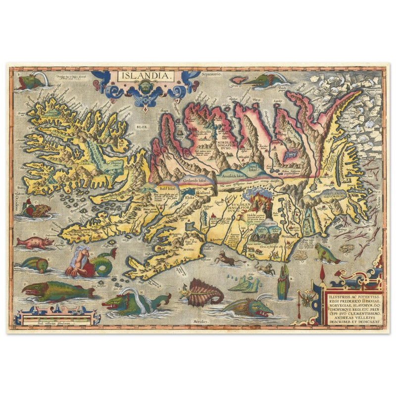 Ancient historical map of Iceland by  Abraham Ortelius.