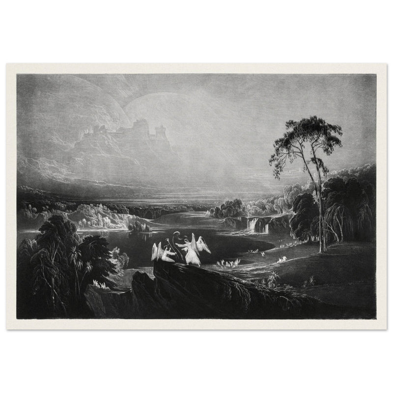 John Martin Paradise Lost Heaven – the Rivers of Bliss. Vintage mezzotint engraving .