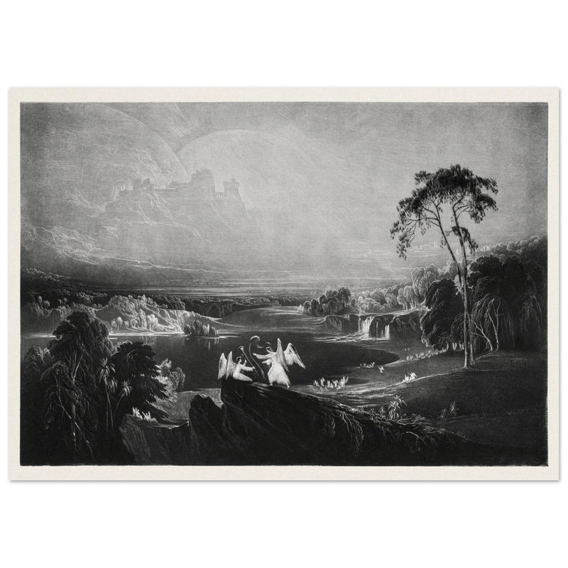 John Martin Paradise Lost Heaven – the Rivers of Bliss. Vintage mezzotint engraving .