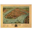 New York City aerial view vintage antique print. Old  with the bird's eye view of Manhattan.