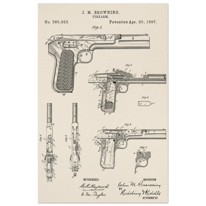 Firearm patent by John Moses Browning 1897 .