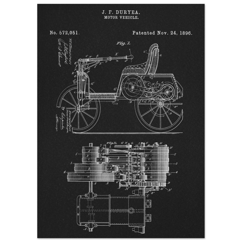 Motor Vehicle patent drawing by James Frank Duryea.