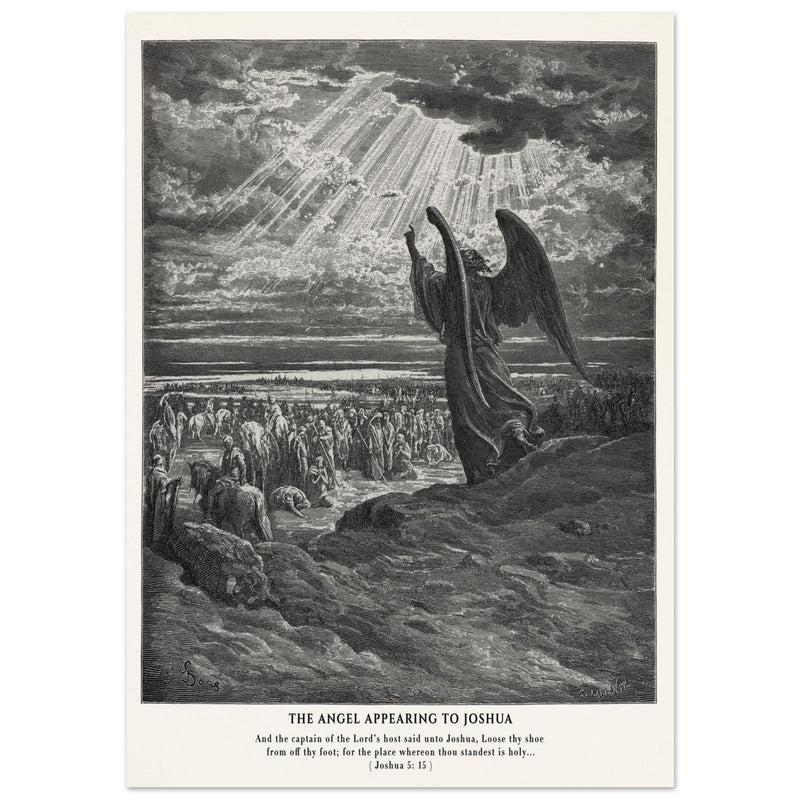 Gustave Dore The Bible engraving print . The angel appearing to Joshua .