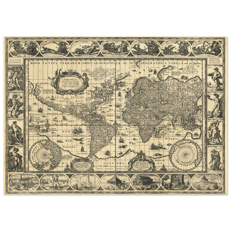 Ancient World Map   by Willem Janszoon Blaeu XVII Century.
