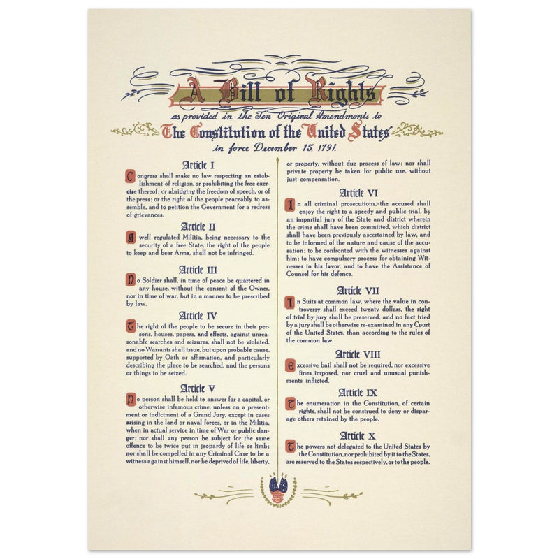 A Bill of Rights as provided in the ten original amendments to the constitution of the United States of America.