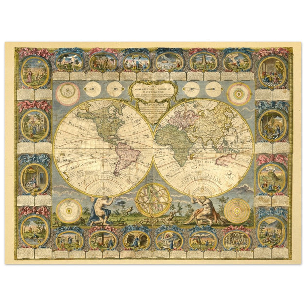 Ancient world map of 1776 by Abbe Clouet Double hemisphere world map.