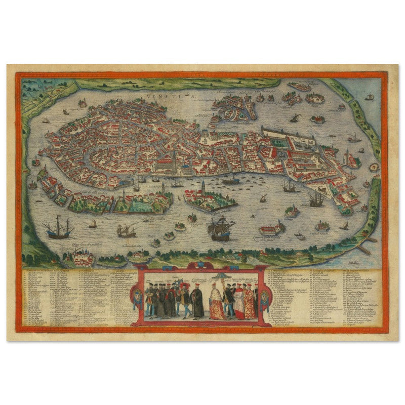 Venice Italy vintage map by Georg Braun and Frans Hogenberg. Antique maps