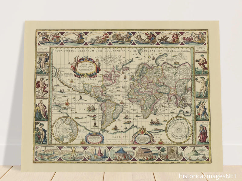 Old map of the world poster reproduction by Joan Blaeu XVII century