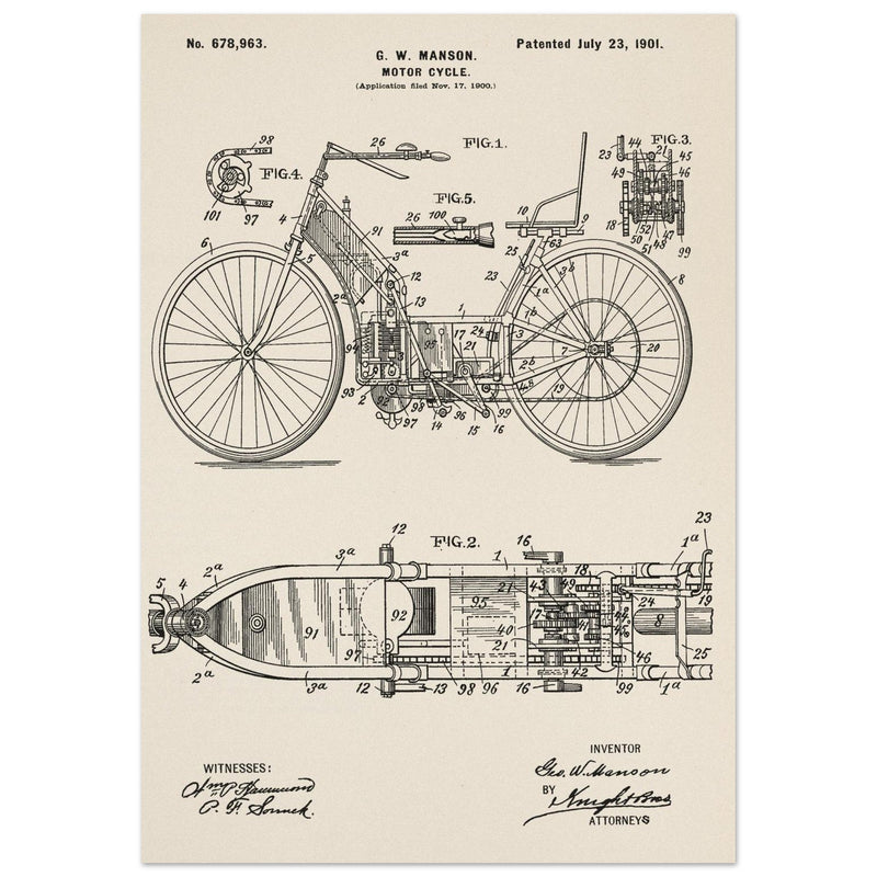 Motorcycle old patent by G. W Manson.