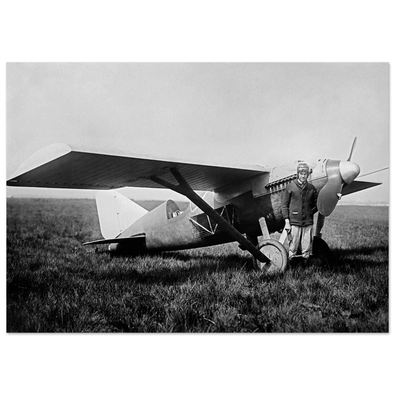American aviator Roland Rohlfs stands in front of vintage airplane 1920 Fine art