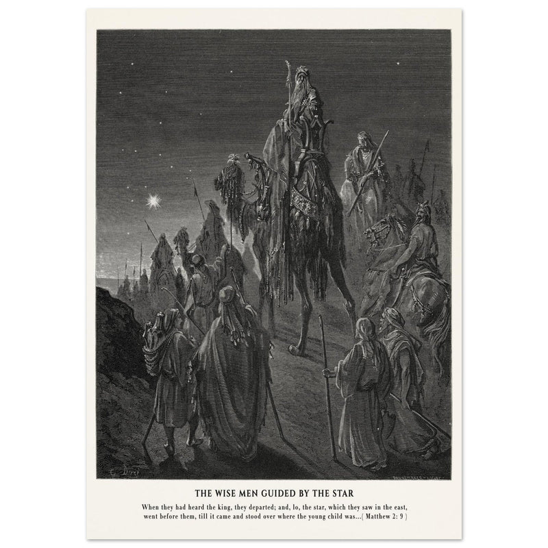 Gustave Dore The Bible engraving print . The Wise men guided by the star illustration.