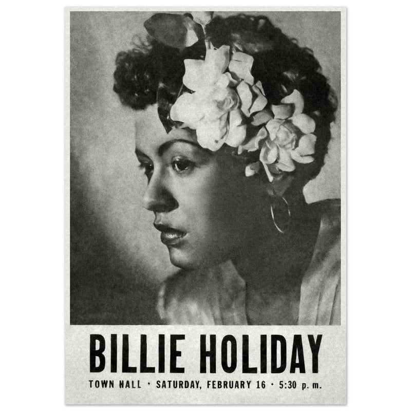 Billie Holiday concer music poster in New York City Town Hall in 1946.