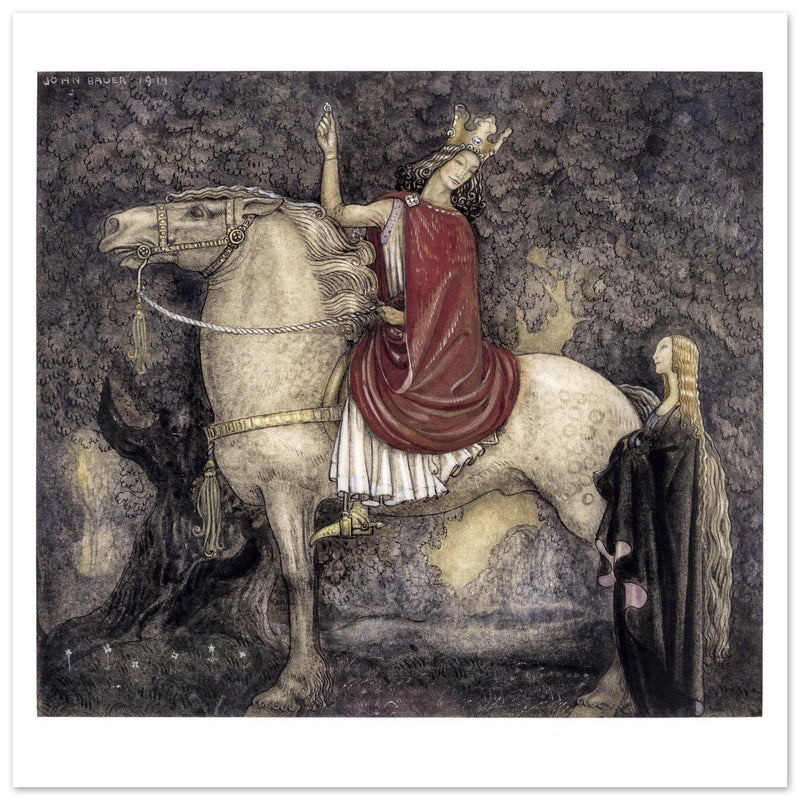 John Bauer vintage illustration print . The ring fairy tale. The prince and the girl.