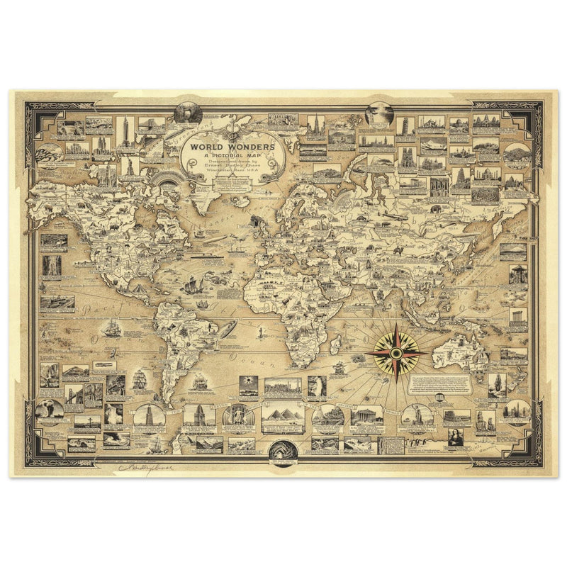 Pictorial Map of the World Wonders  by Ernest Dudley Chase.