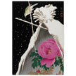 Siberian Bluechat next to a Peony sheltered by a Snowcovered Hay Sheaf by Ohara Koson, Woodblock print reproduction, Fine Art,