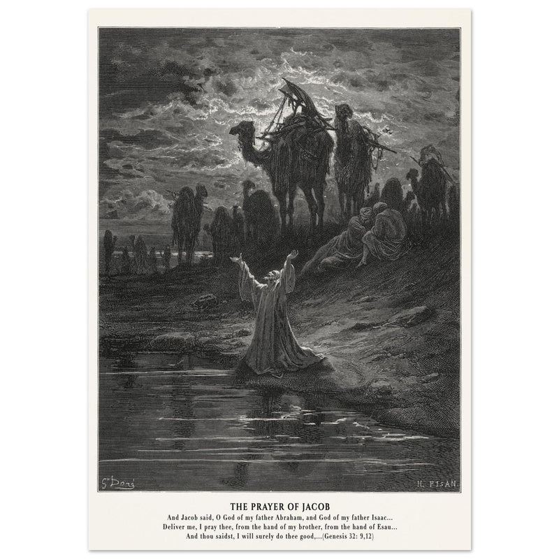 Gustave Dore The Bible engraving print . The prayer of Jacob .