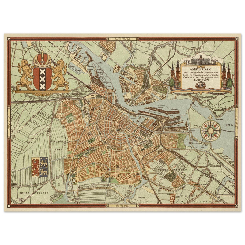 Vintage map of Amsterdam The Netherlands.